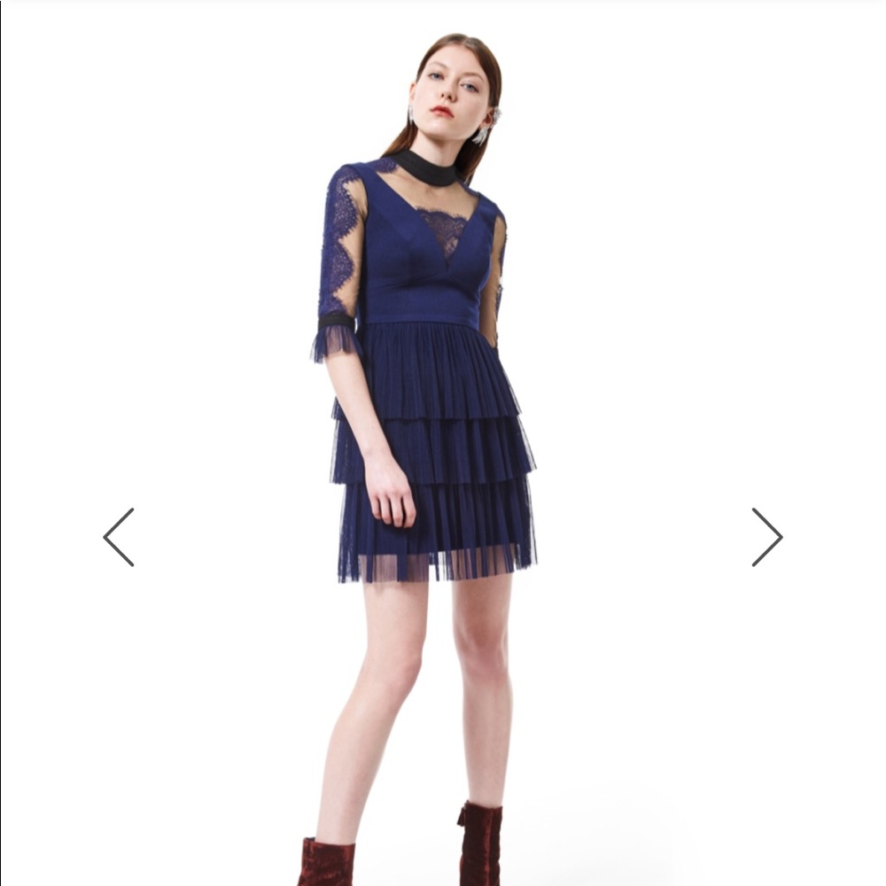 THREE FLOOR blue mesh lace tiered dress